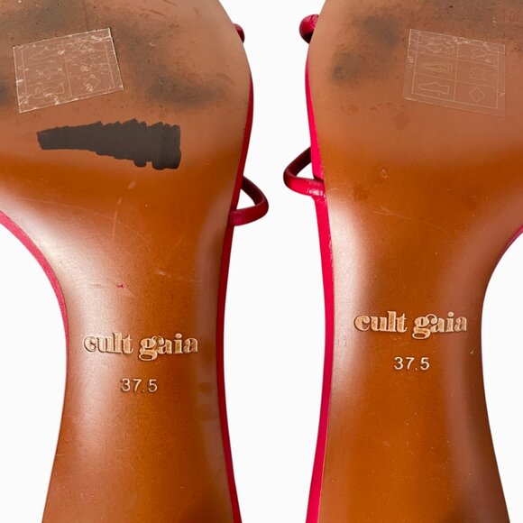 Cult Gaia Veda Sandal Size 37.5 Ruby Red Leather Strappy Gold Heel - Picture 11 of 12